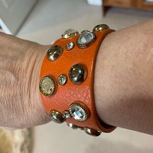 Orange Studded Leather Bracelet